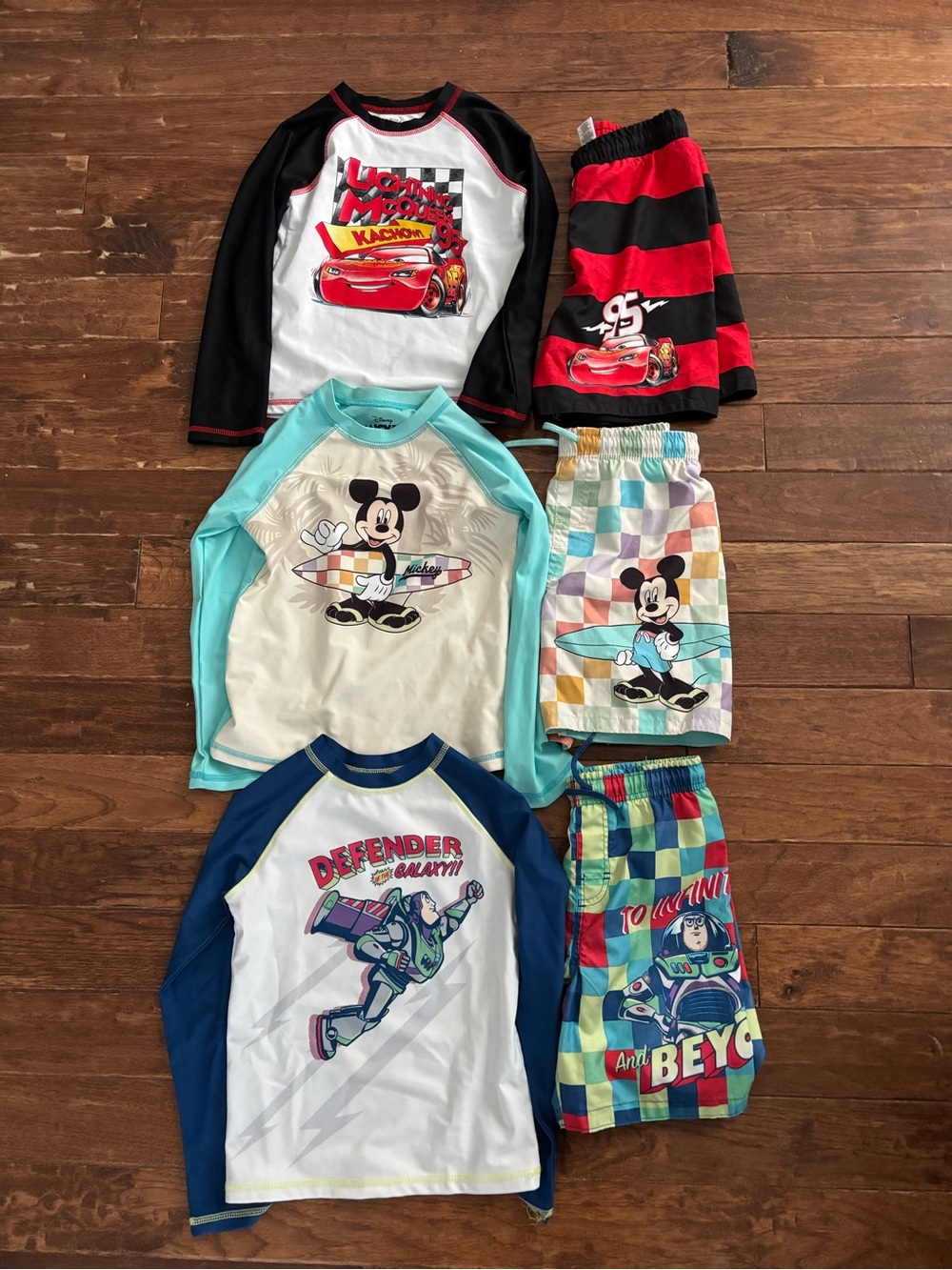 Disney 6 7 Boys Swimsuit Toy Story Mickey Cars Swim Set Rashguard